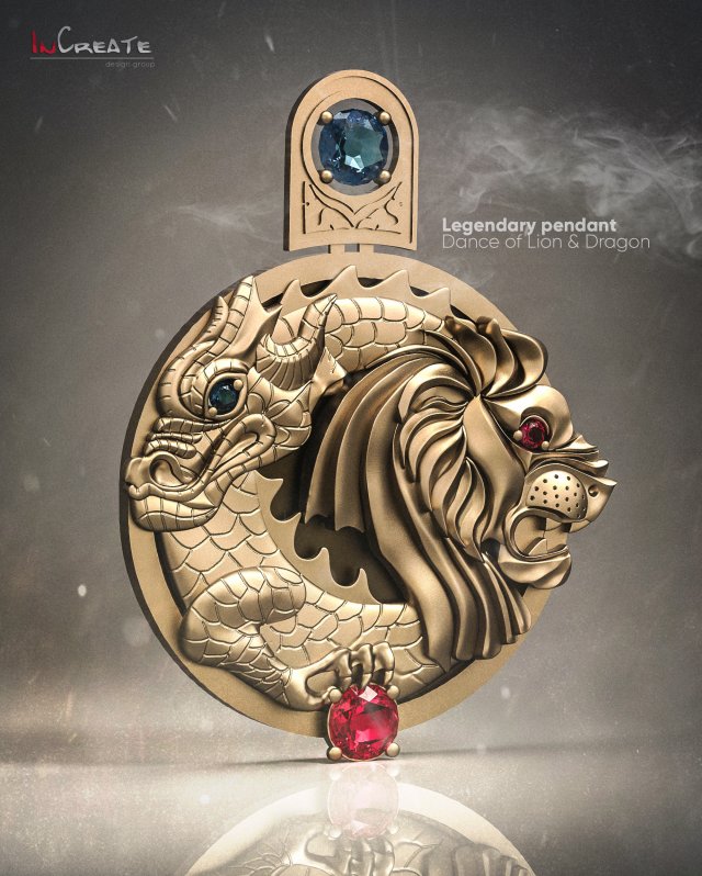 dancing of lion dragon pendant 3D Print Model .c4d .max .obj .3ds .fbx .lwo .lw .lws
