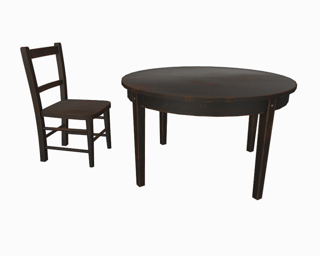old wooden table and chair 3D Model .c4d .max .obj .3ds .fbx .stl .blend 