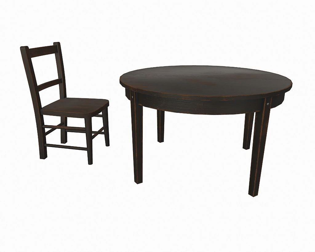 old wooden table and chair 3D Model .c4d .max .obj .3ds .fbx .stl .blend 