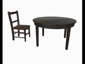 old wooden table and chair Modello 3D
