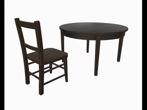 old wooden table and chair 3D Model