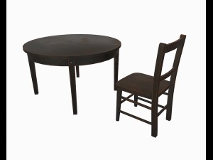 old wooden table and chair 3D Model