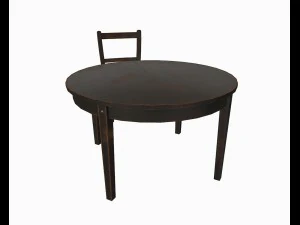 old wooden table and chair 3D Model