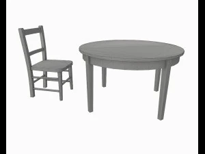 old wooden table and chair 3D Model