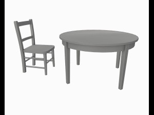 old wooden table and chair 3D Model