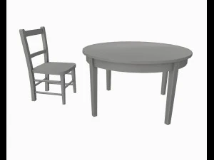 old wooden table and chair 3D Model