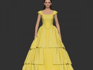 belle fille en robe jaune Modèles 3D en vedette