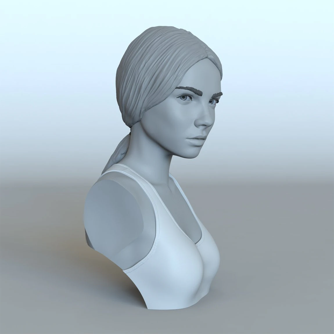 portrait of a girl with a ponytail 3D Print Model .c4d .max .obj .3ds .fbx .stl .blend 