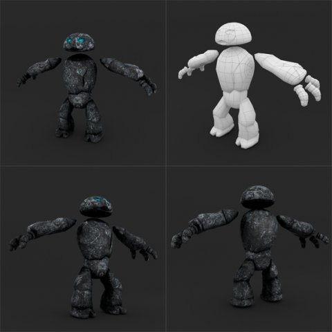 stone golem lowpoly rigged animation 3D 모델 .c4d .max .obj .3ds .fbx .stl .blend 