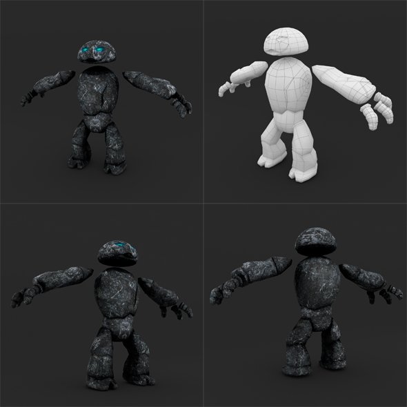 stone golem lowpoly rigged animation Free 3D Model in Monster 3DExport