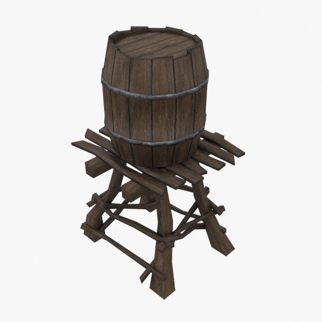 wooden water tower low-poly Model 3D .c4d .max .obj .3ds .fbx .stl .blend 