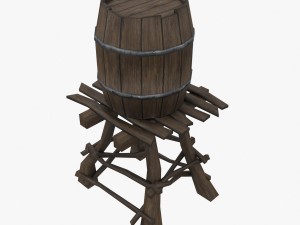 wooden water tower low-poly 3D Model