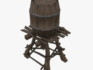 ch&acirc;teau d'eau en bois low-poly Modèle 3D