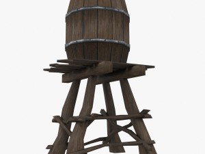 wooden water tower low-poly Model 3D