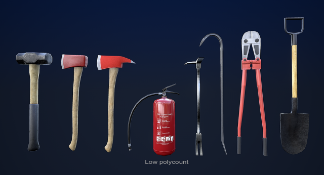 fire fighting equipment 1 plus 1 pbr pack 3D Model .c4d .max .obj .3ds .fbx .stl .blend 