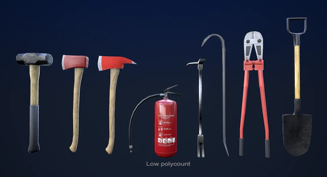 fire fighting equipment 1 plus 1 pbr pack 3D Model .c4d .max .obj .3ds .fbx .stl .blend 