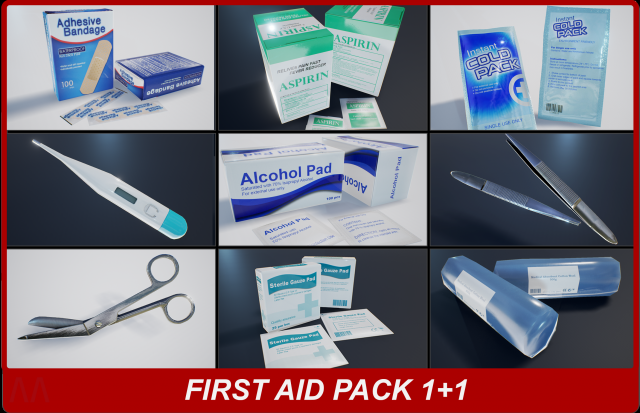 first aid pbr pack 1 plus 1 3D-Modell .c4d .max .obj .3ds .fbx .stl .blend 