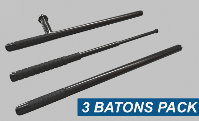 3 batons pack game ready 3 plus 3 3D Model .c4d .max .obj .3ds .fbx .stl .blend 