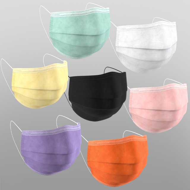 3d medical masks - 7 colors 3D 모델 .c4d .max .obj .3ds .fbx .stl .blend 
