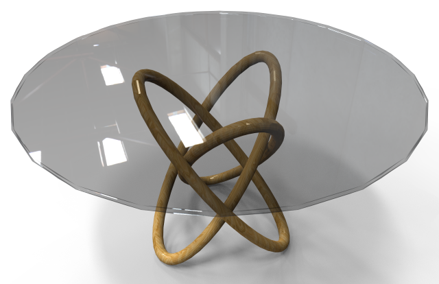 table with glass base and elliptical wooden base 3D Modell .c4d .max .obj .3ds .fbx .stl .blend