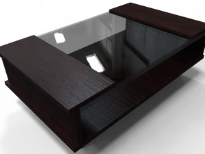 modern wood table with glass cover 3D Model