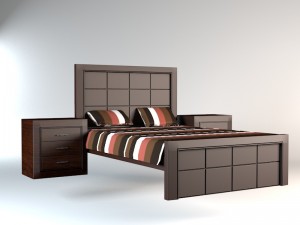 dark wooden bed Modèle 3D