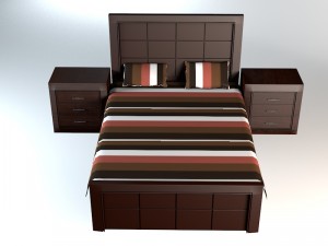 dark wooden bed Modèle 3D