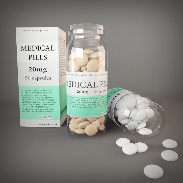 medical pills and bottle Model 3D .c4d .max .obj .3ds .fbx .stl .blend 