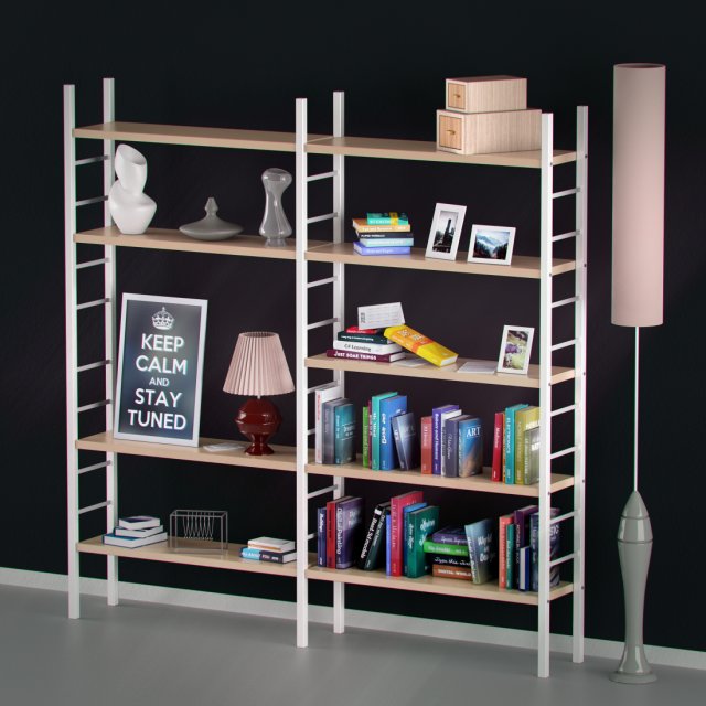 bookshelf with books and decoration objects 3D Model .c4d .max .obj .3ds .fbx .stl .blend 