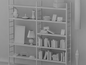bookshelf with books and decoration objects 3D Model