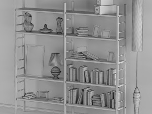 bookshelf with books and decoration objects 3D Model