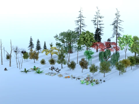 Trees and Bushes pack 3D Model