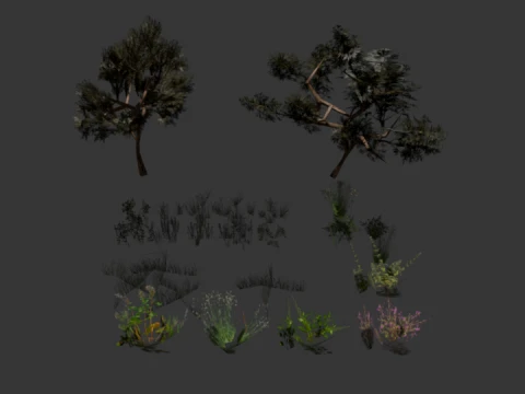 Trees and Bushes pack 3D Model