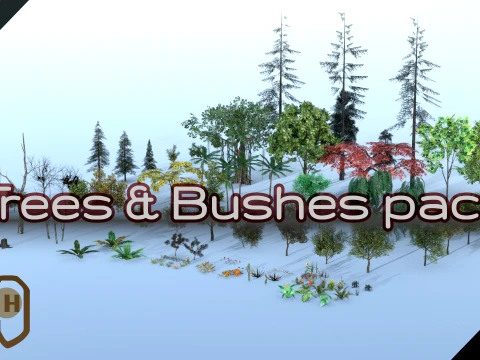 Trees and Bushes pack 3D Model