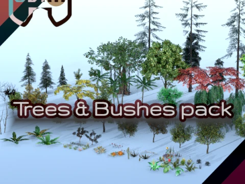 Trees and Bushes pack 3D Model