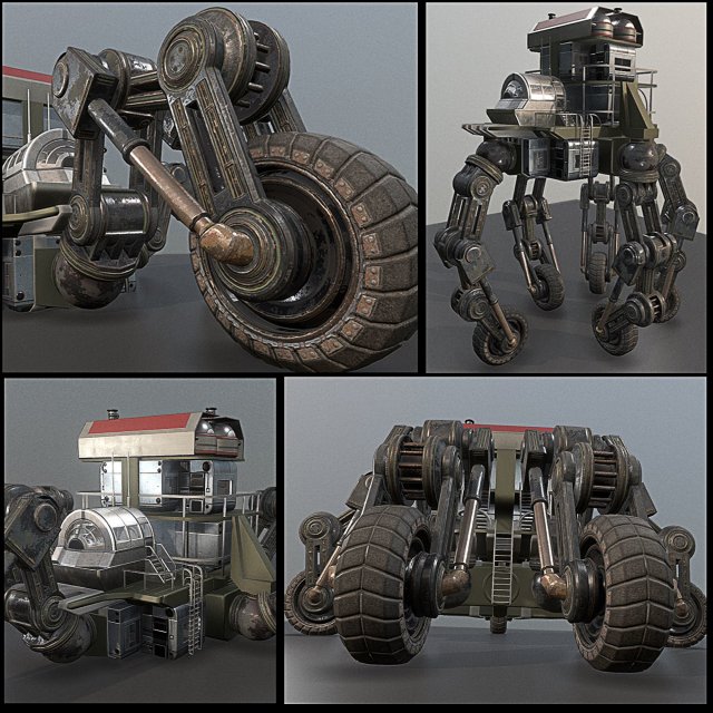 futuristic five-wheeled building - five wheeler Model 3D .c4d .max .obj .3ds .fbx .stl .blend 