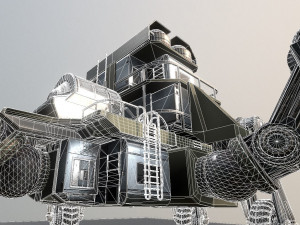 futuristic five-wheeled building - five wheeler Model 3D