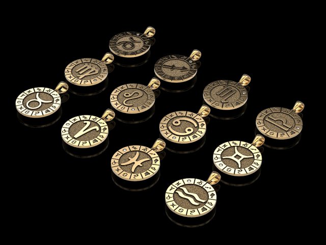 12 zodiac signs horoscope charm pendant Modelo de impresión 3D .c4d .max .obj .3ds .fbx .stl .blend 