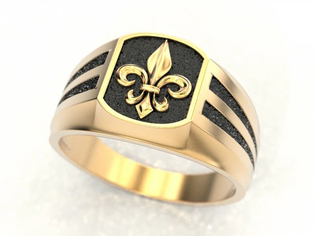 a mans ring with a heraldic lily 3D Print Model .c4d .max .obj .3ds .fbx .stl .blend 