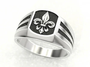 a mans ring with a heraldic lily 3D Print Model