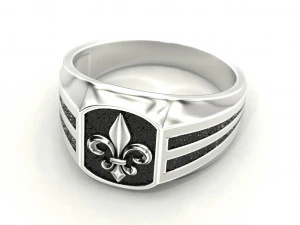 a mans ring with a heraldic lily 3D Print Model