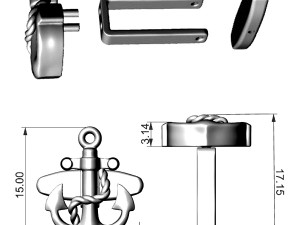 Cufflinks Anchor 3Dプリントモデル
