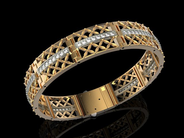 Bracelet gold and diamond 3D Принт Модель .c4d .max .obj .3ds .fbx .stl .blend 