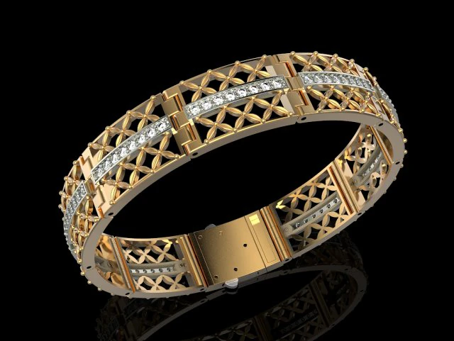 Bracelet gold and diamond 3D Print Model .c4d .max .obj .3ds .fbx .stl .blend