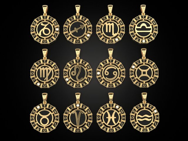 Zodiac Sign Charms, Horoscope Symbol Birthday Disc Pendant Beads, up to 12  Pcs a Sign or Whole Set, Antique Bronze 12mm CM1613BA-L 