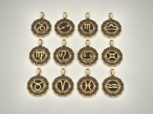 12 Zodiac Signs Horoscope Charm Pendant 2 Modello di stampa 3D