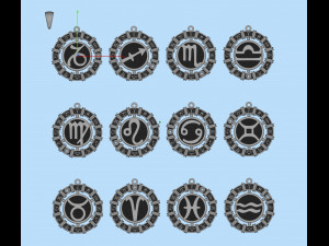 12 Zodiac Signs Horoscope Charm Pendant 2 Modello di stampa 3D