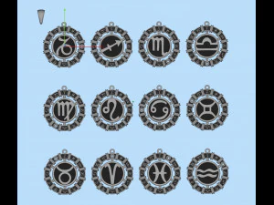 12 Zodiac Signs Horoscope Charm Pendant 2 3D Print Model