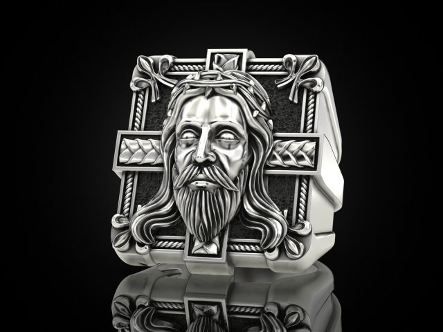 Mens ring Jesus 3Dプリントモデル .c4d .max .obj .3ds .fbx .stl .blend 