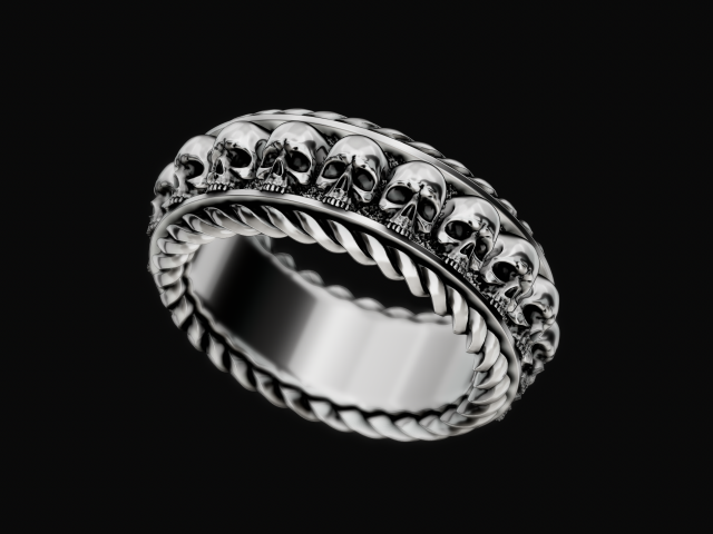 Thick ring with skulls 3D Print Model .c4d .max .obj .3ds .fbx .stl .blend 